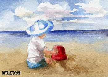 Beach Baby Mary Tilton Waterloo WI watercolor SOLD